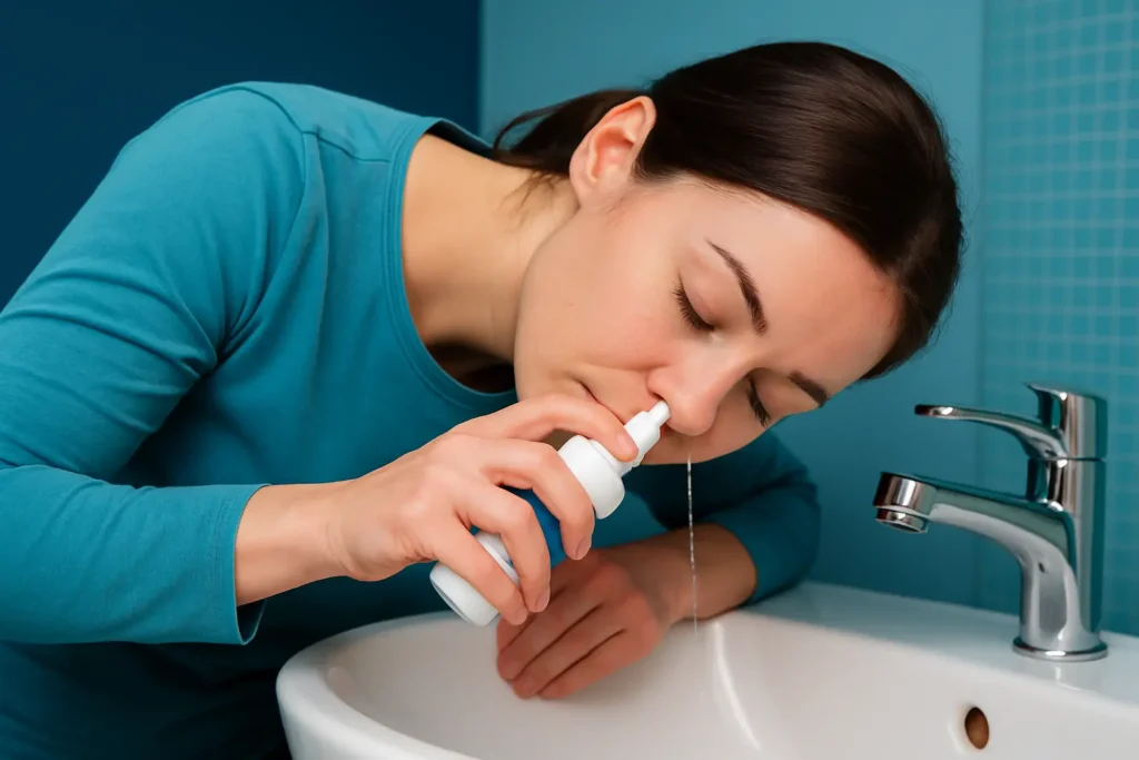Spălare nazală pentru igienă și sănătate ORL, prevenind congestia și infecțiile sinusale.